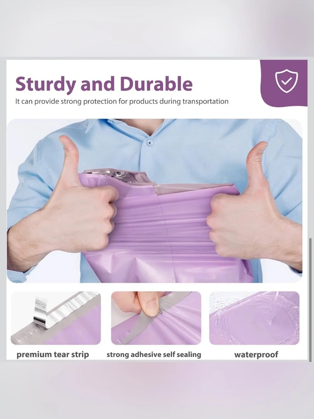 50pcs Lavender Self-Seal Shipping Bags with Assorted Thank You Stickers